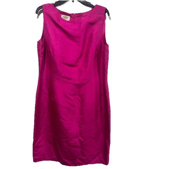 Vintage Y2k Talbots Hot Pink Pure Silk Sleeveless Crew Neck Dress Sz14 - Picture 1 of 5